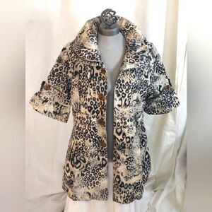 Red Coral Animal Print Faux Fur Jacket Coat Rain SZ xlarge